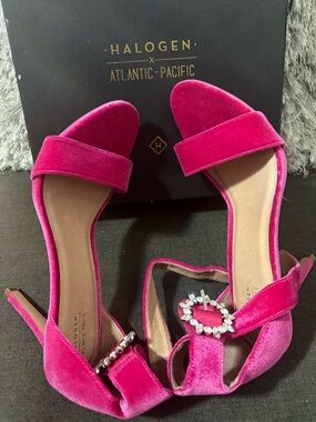 Halogen Fuchsia Velvet Rhinestone-Ankle Heels